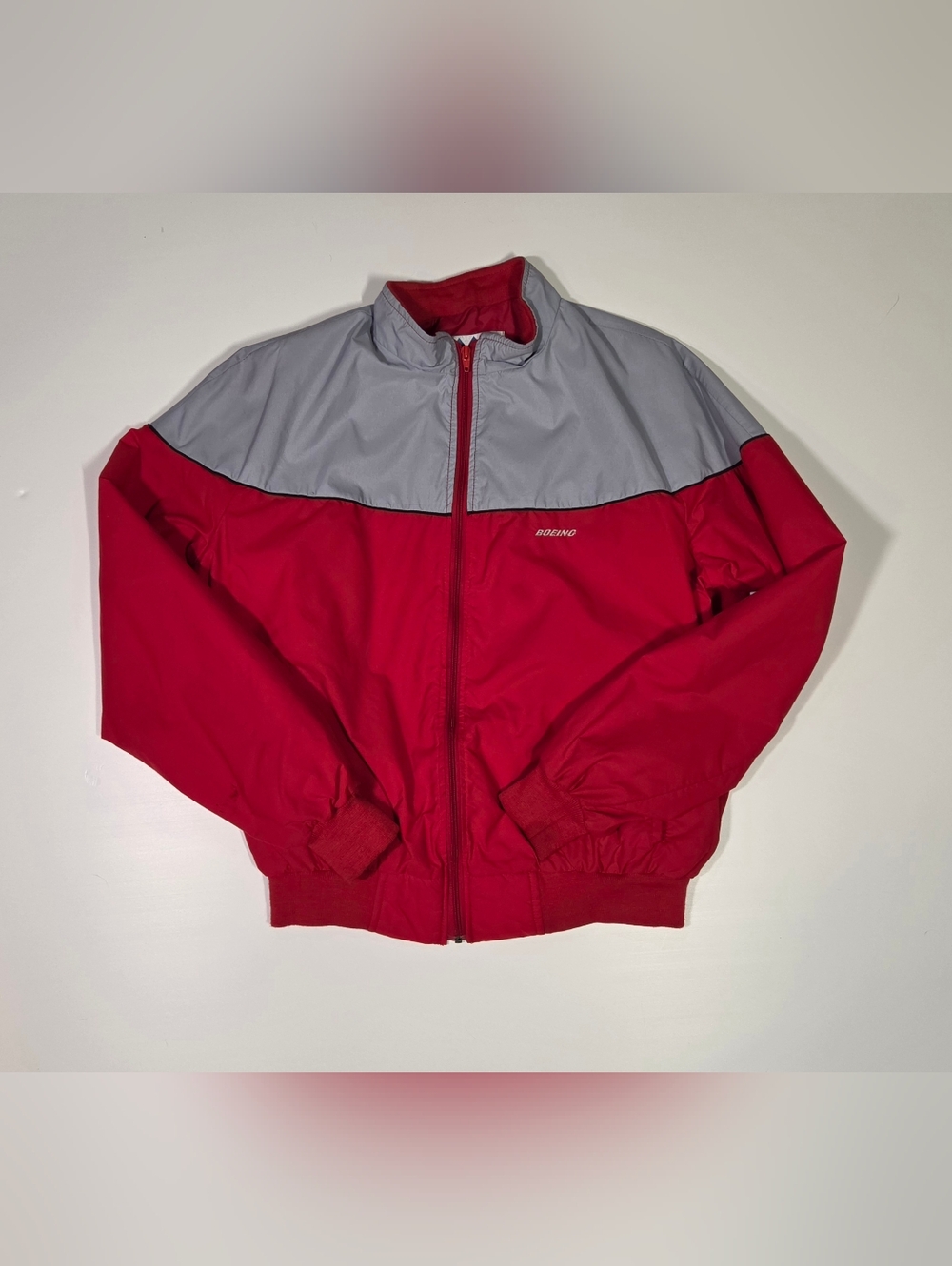 Vintage Boeing Jacket Zip Up Size XL Mountain Pacific USA Red Grey Bomber